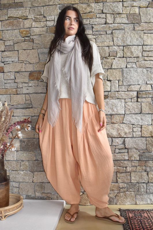 Tasha Cushion Cotton Sia Barrel Pant Soft Apricot